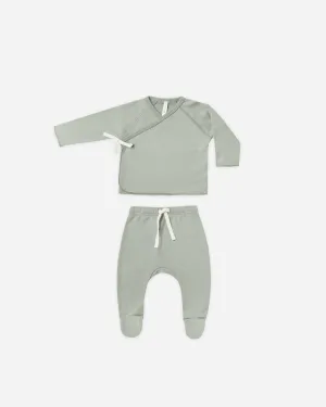 -Wrap Top   Footed Pant Set || Sage-