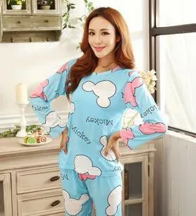 19 Colors Women Pajamas Suits Spring Autumn Cartoon Female Long-sleeve Pajama Pants Milk Silk Pajamas Suits tracksuit