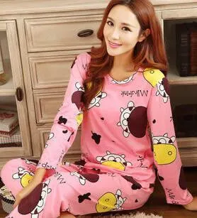 19 Colors Women Pajamas Suits Spring Autumn Cartoon Female Long-sleeve Pajama Pants Milk Silk Pajamas Suits tracksuit
