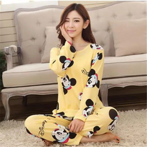 19 Colors Women Pajamas Suits Spring Autumn Cartoon Female Long-sleeve Pajama Pants Milk Silk Pajamas Suits tracksuit