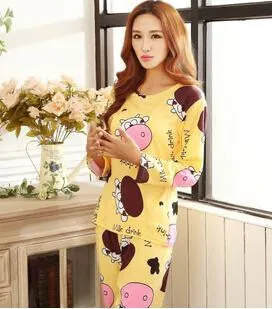 19 Colors Women Pajamas Suits Spring Autumn Cartoon Female Long-sleeve Pajama Pants Milk Silk Pajamas Suits tracksuit