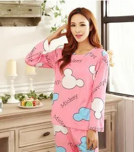 19 Colors Women Pajamas Suits Spring Autumn Cartoon Female Long-sleeve Pajama Pants Milk Silk Pajamas Suits tracksuit