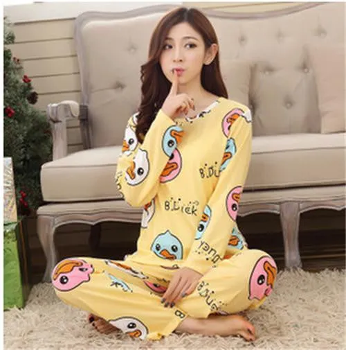 19 Colors Women Pajamas Suits Spring Autumn Cartoon Female Long-sleeve Pajama Pants Milk Silk Pajamas Suits tracksuit