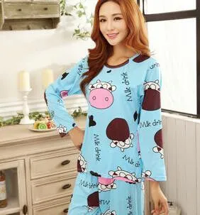 19 Colors Women Pajamas Suits Spring Autumn Cartoon Female Long-sleeve Pajama Pants Milk Silk Pajamas Suits tracksuit