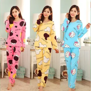 19 Colors Women Pajamas Suits Spring Autumn Cartoon Female Long-sleeve Pajama Pants Milk Silk Pajamas Suits tracksuit