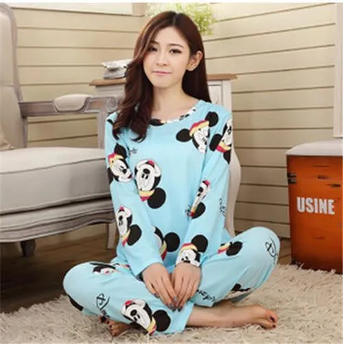 19 Colors Women Pajamas Suits Spring Autumn Cartoon Female Long-sleeve Pajama Pants Milk Silk Pajamas Suits tracksuit