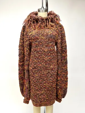 1980s Fringe Balloon Sleeve Sweater Dress*
