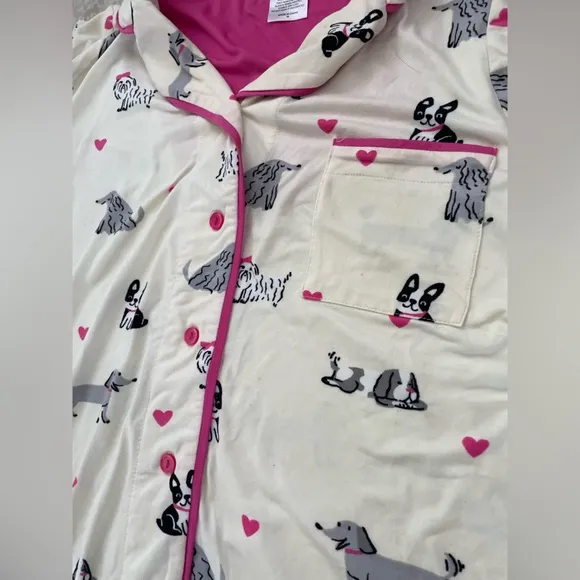 2-Pc Munki Munki Varied Dogs Pink Hearts Bows Almond Butter Soft Pajamas Medium