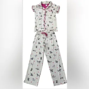 2-Pc Munki Munki Varied Dogs Pink Hearts Bows Almond Butter Soft Pajamas Medium