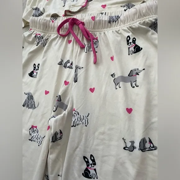 2-Pc Munki Munki Varied Dogs Pink Hearts Bows Almond Butter Soft Pajamas Medium