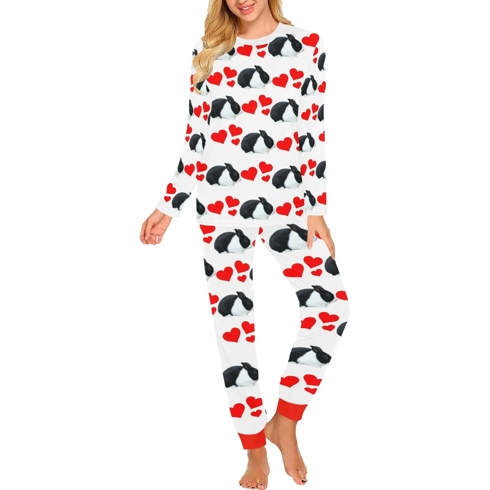 2 Piece Dutch Rabbit Hearts Long Tee Pajama Set