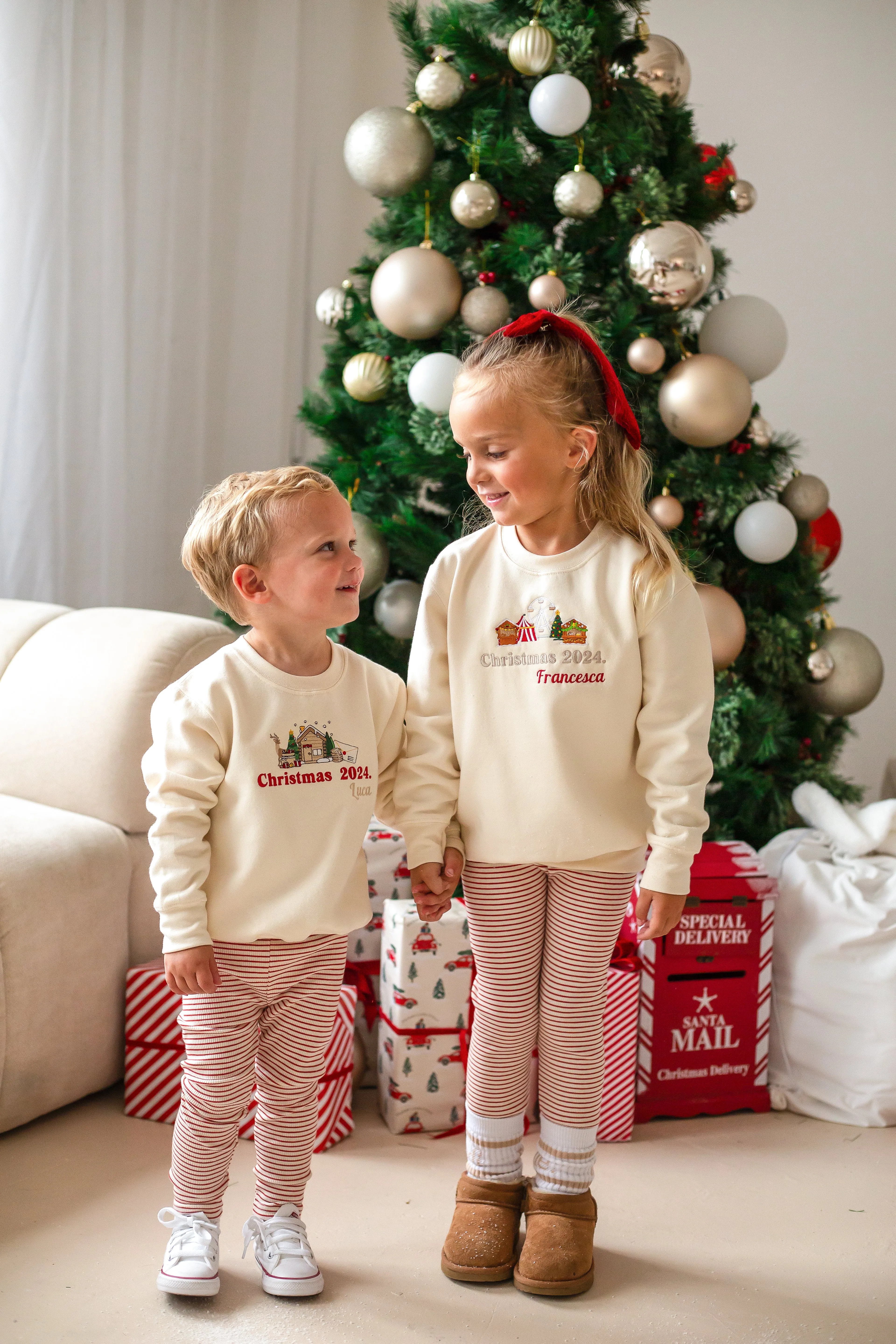 2024 Thin Red & Cream Stripe Leggings