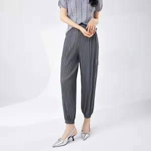 2025 Shenzhen Nanyou women's clothing pleated pants elastic waist loose and thin nine-point leggings versatile Sanzhai casual pants