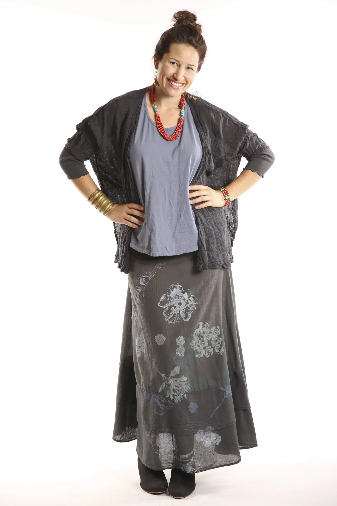 5253-Linen Crinkle Swing Cardi Black-U