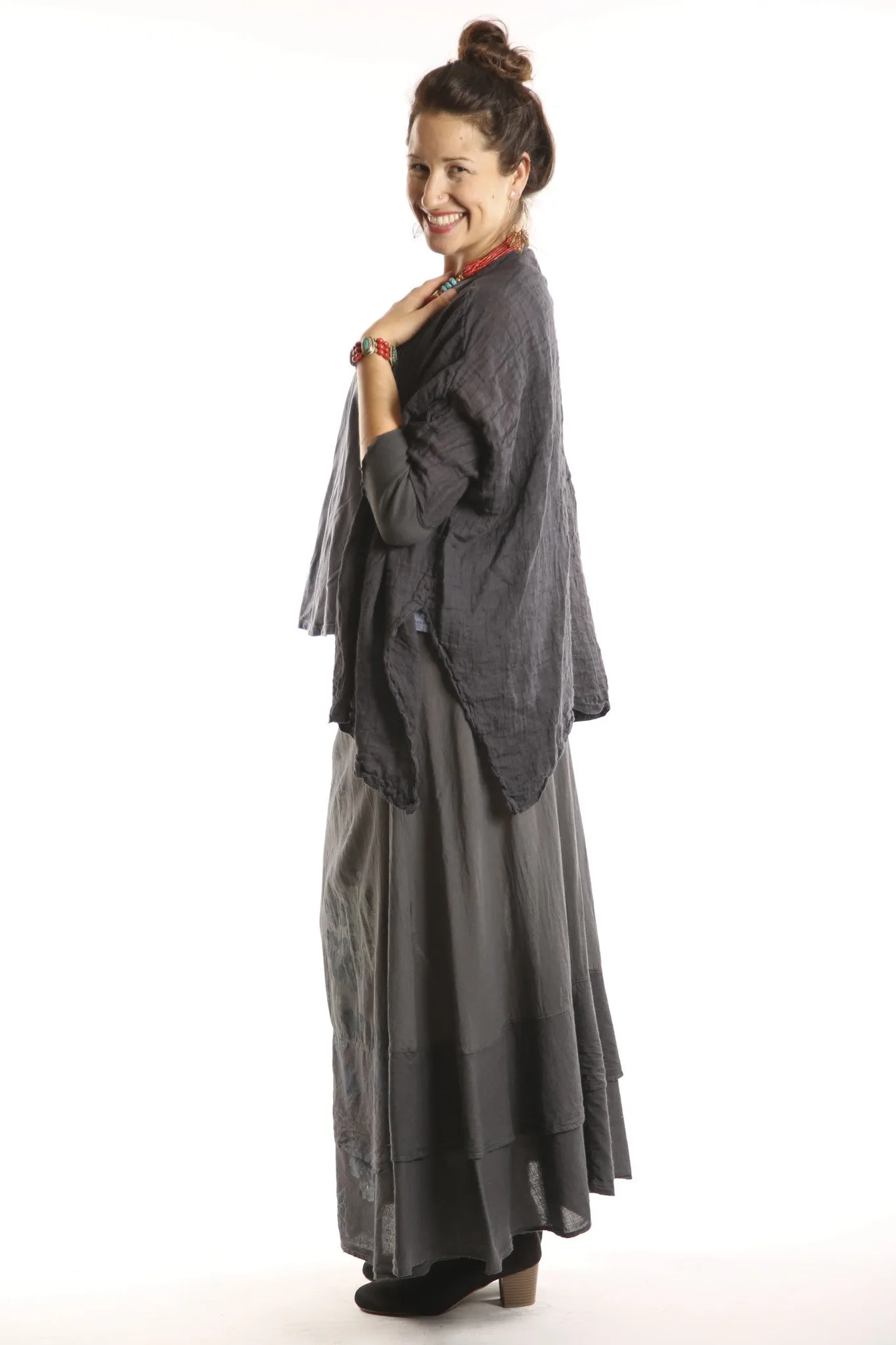 5253-Linen Crinkle Swing Cardi Black-U