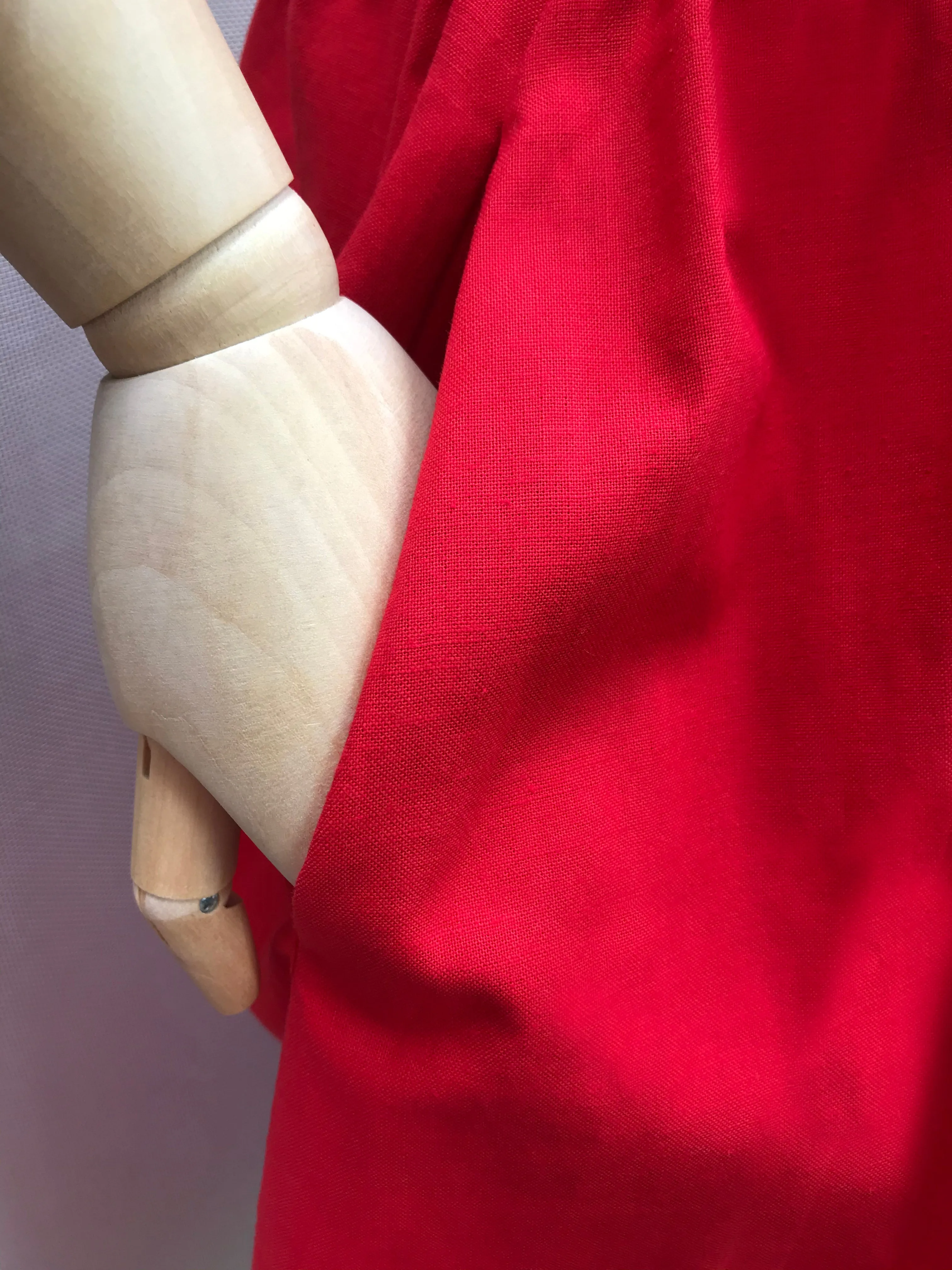 80s Red Gold Buttons Flare Skirt