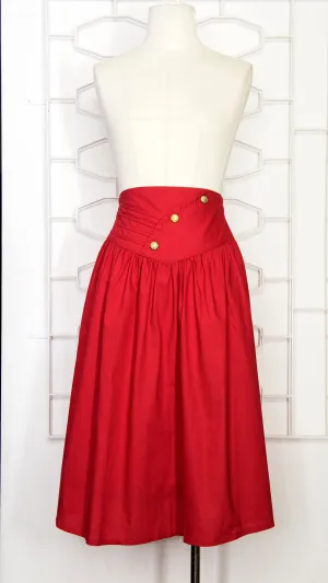80s Red Gold Buttons Flare Skirt