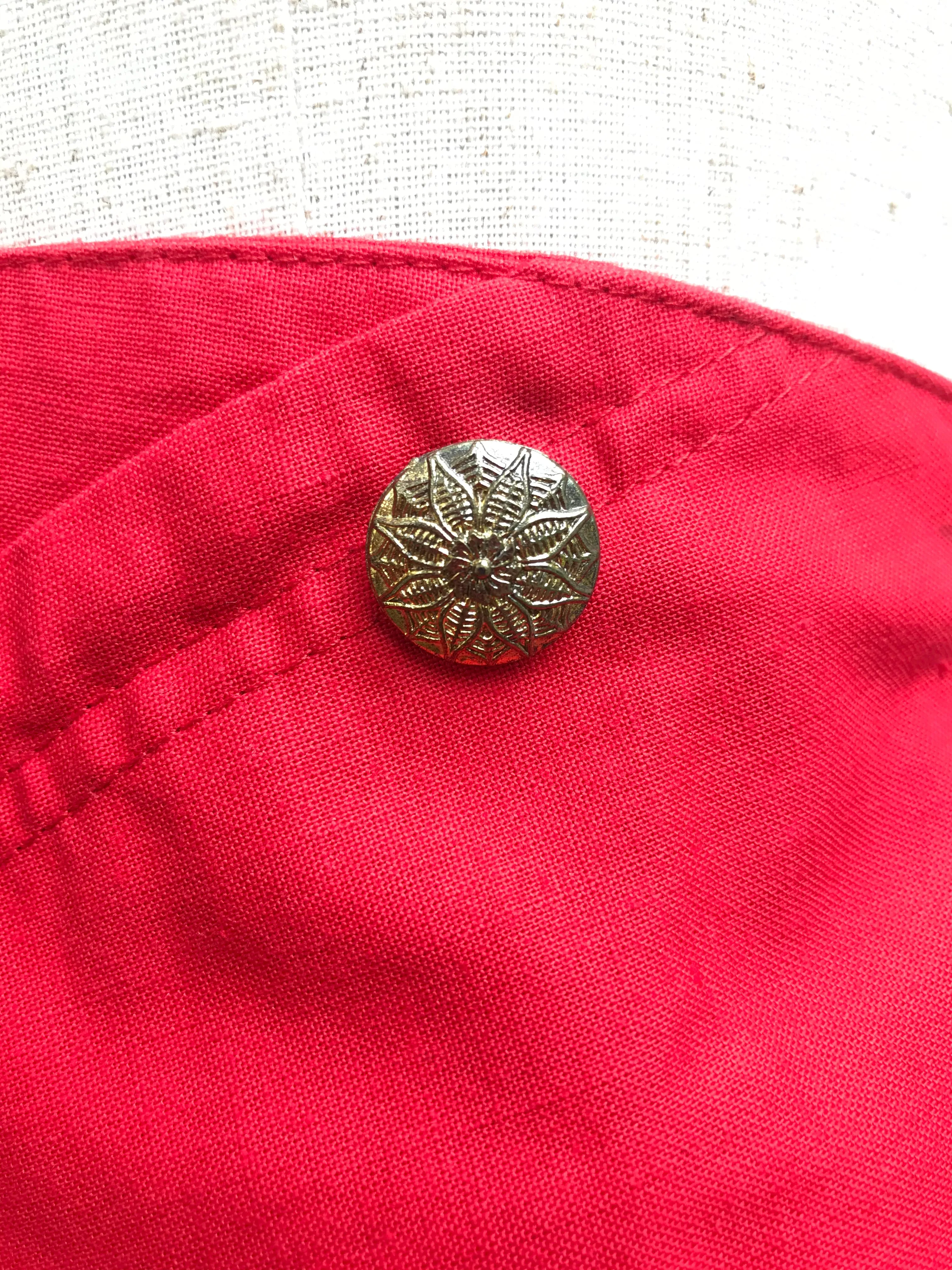80s Red Gold Buttons Flare Skirt
