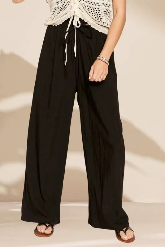 ADORA Waist Tie Crinkle Flowy Pants