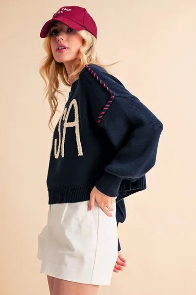 Aemi   Co USA Side Slit Round Neck Sweater