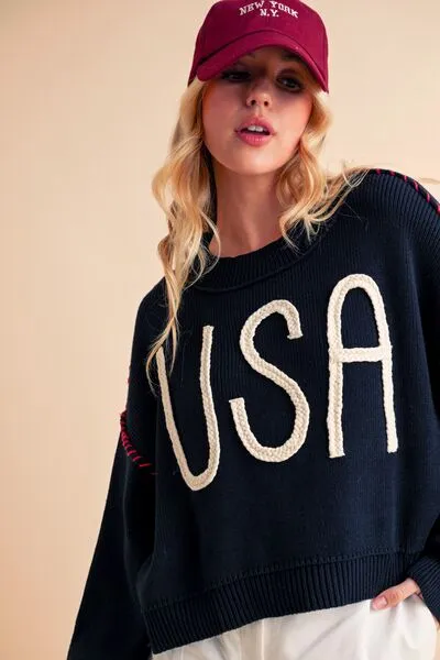 Aemi   Co USA Side Slit Round Neck Sweater