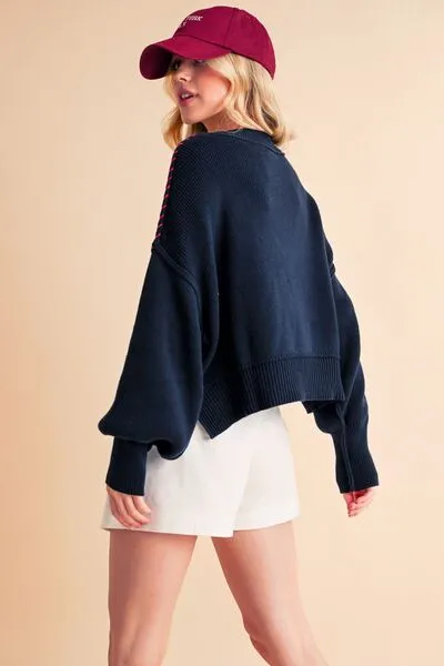 Aemi   Co USA Side Slit Round Neck Sweater