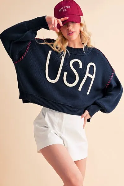 Aemi   Co USA Side Slit Round Neck Sweater