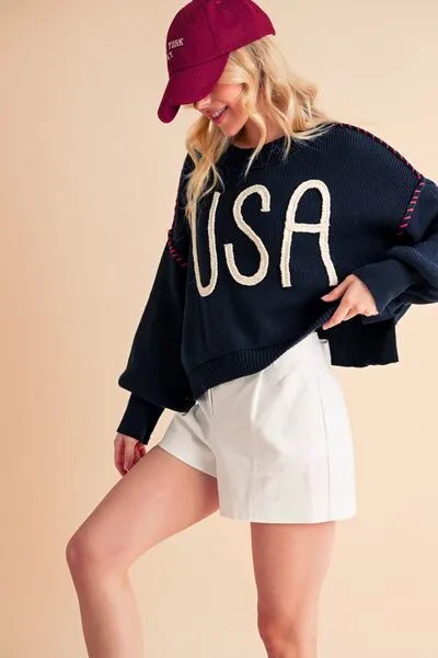 Aemi   Co USA Side Slit Round Neck Sweater