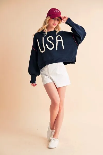 Aemi   Co USA Side Slit Round Neck Sweater