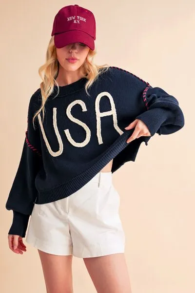 Aemi   Co USA Side Slit Round Neck Sweater