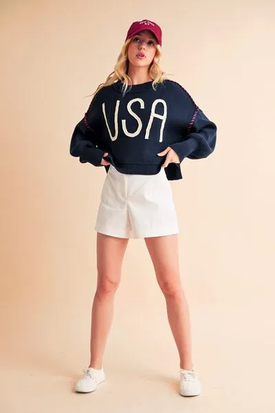Aemi   Co USA Side Slit Round Neck Sweater