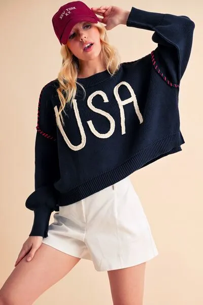 Aemi   Co USA Side Slit Round Neck Sweater