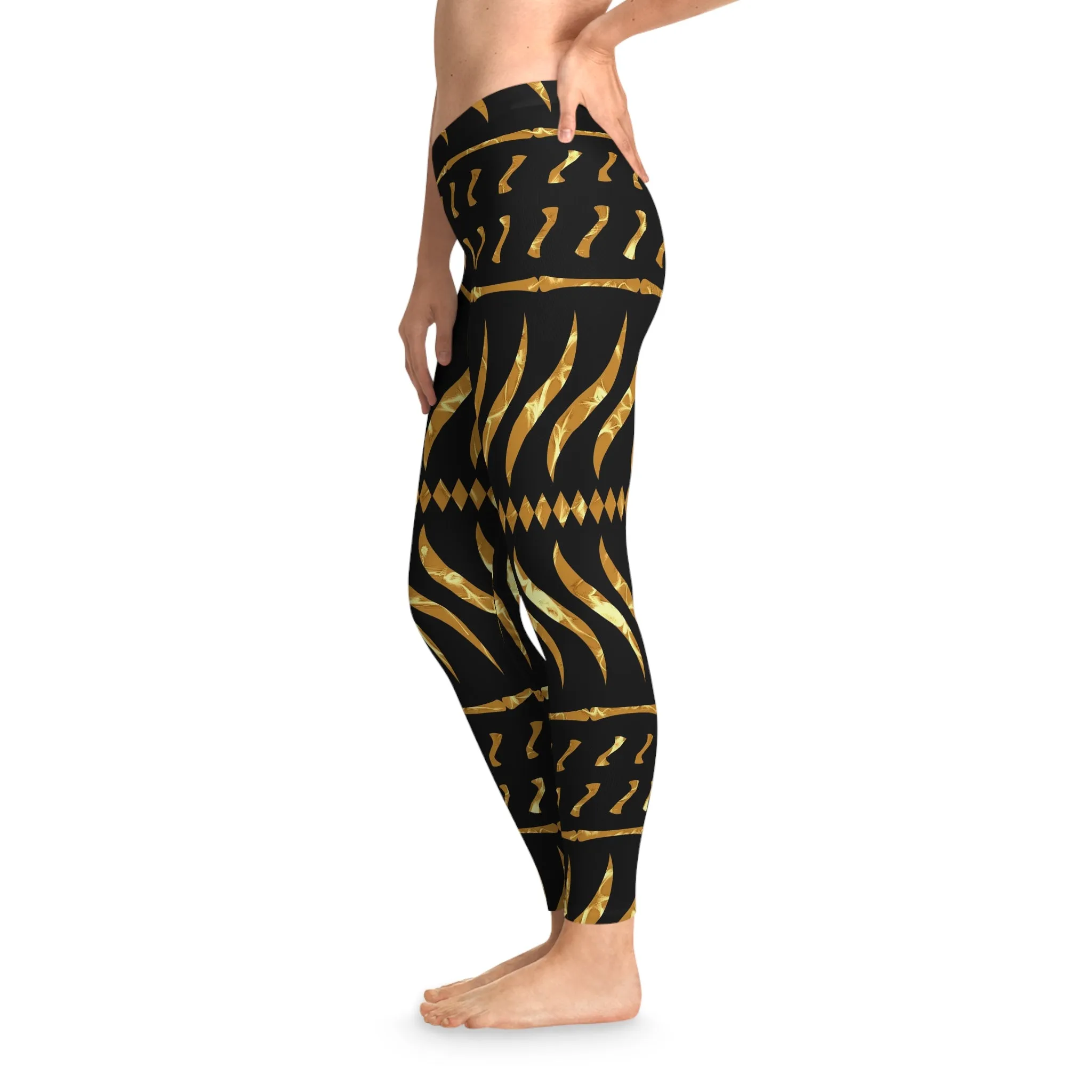 African Tribal Black and Fancy Gold Stretchy Leggings