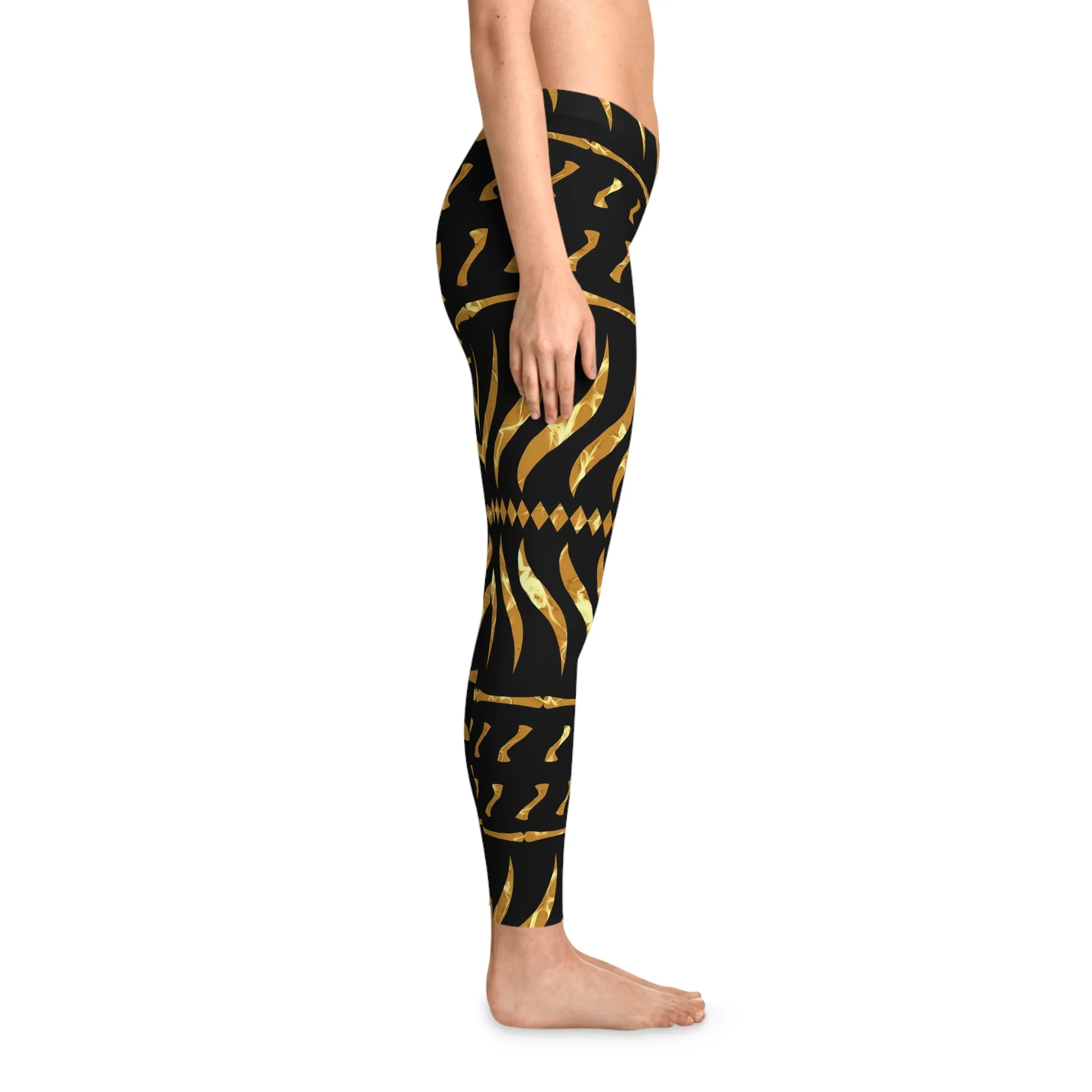 African Tribal Black and Fancy Gold Stretchy Leggings