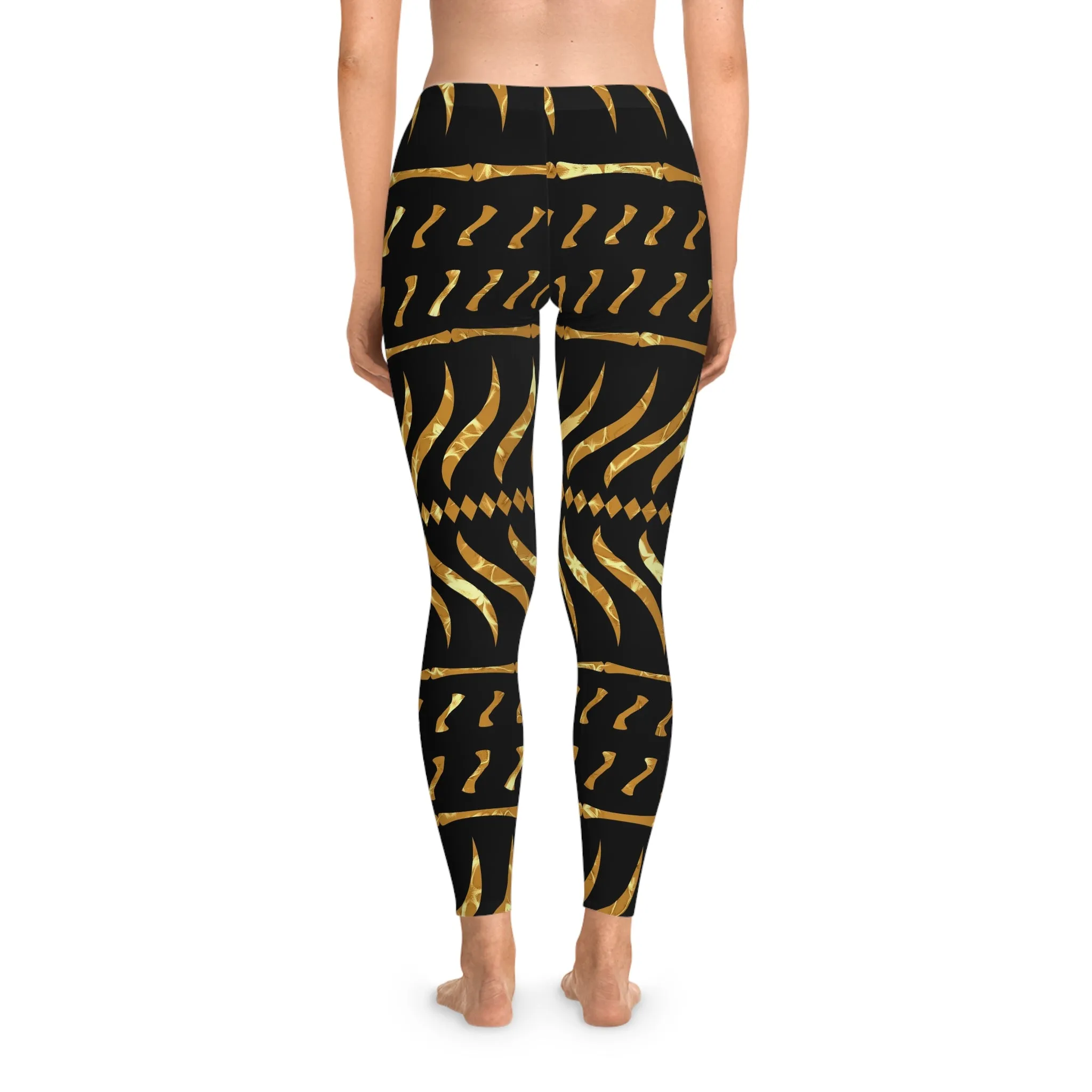 African Tribal Black and Fancy Gold Stretchy Leggings