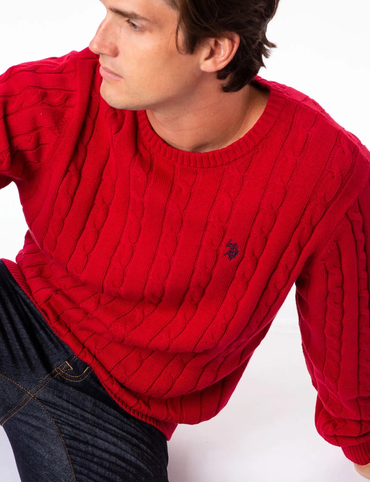 ALL OVER CABLE CREW NECK SWEATER