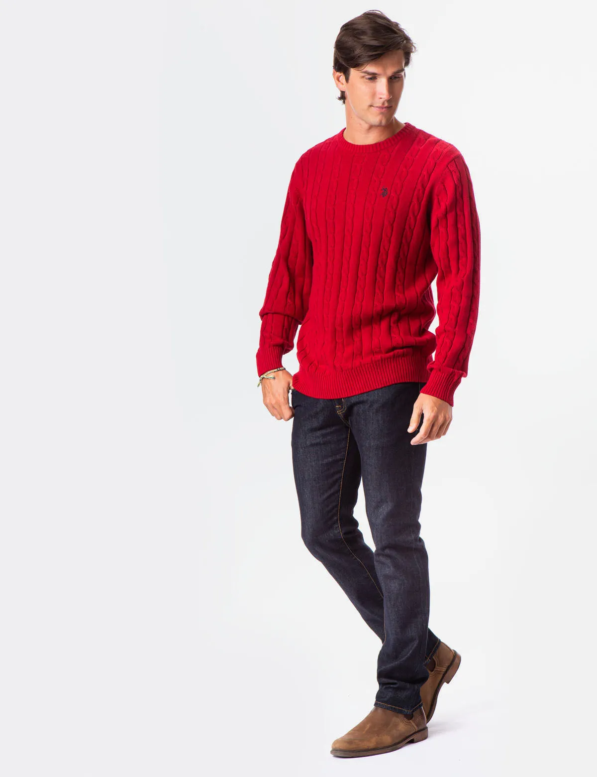 ALL OVER CABLE CREW NECK SWEATER