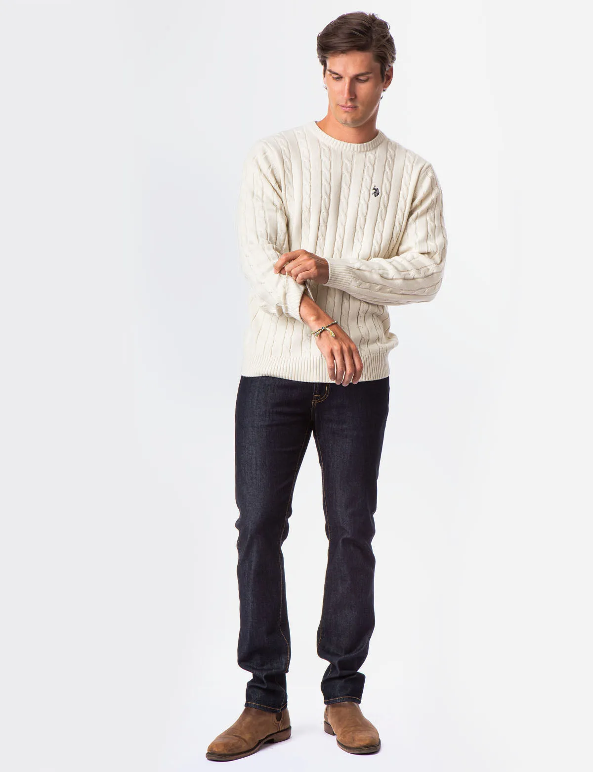 ALL OVER CABLE CREW NECK SWEATER