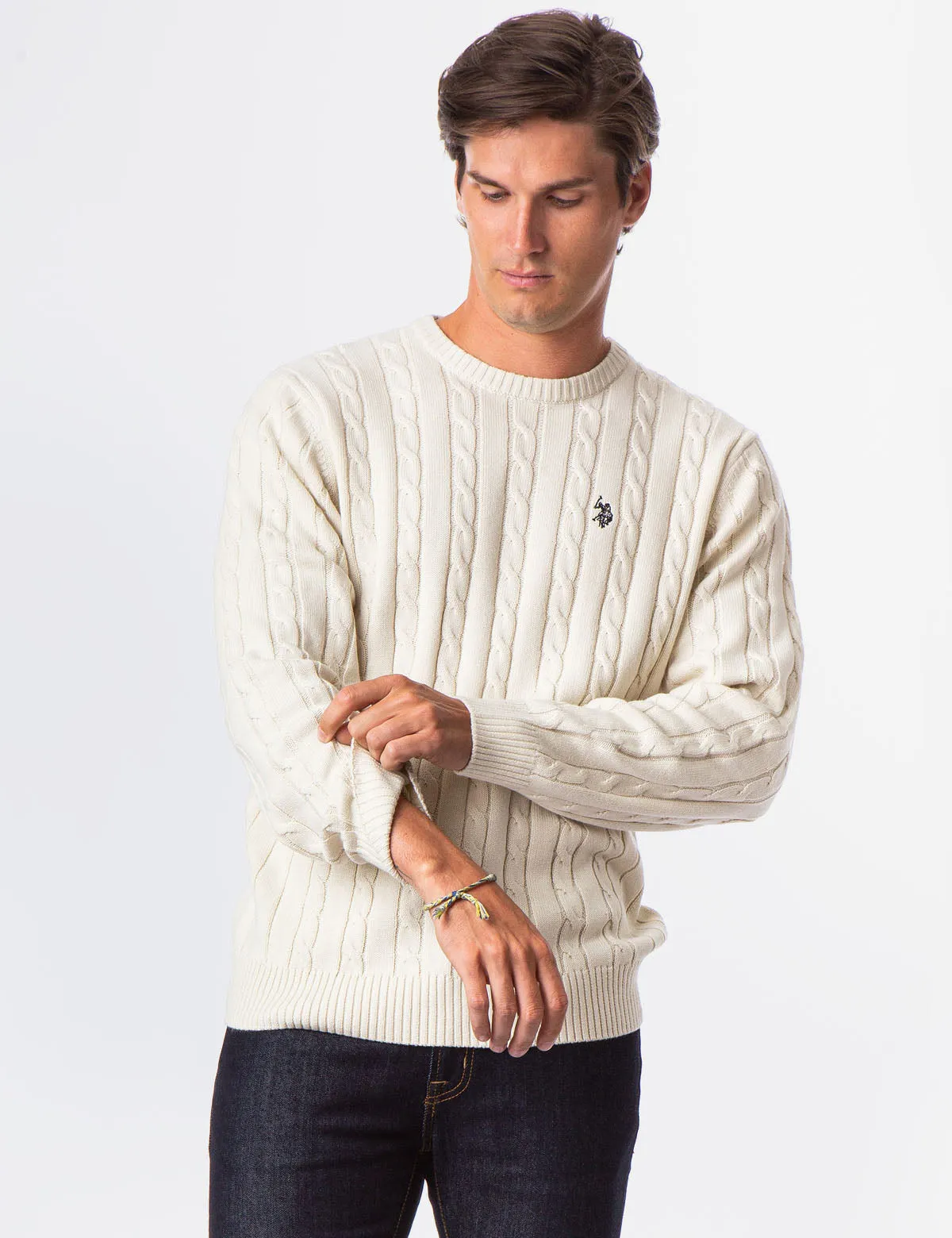 ALL OVER CABLE CREW NECK SWEATER