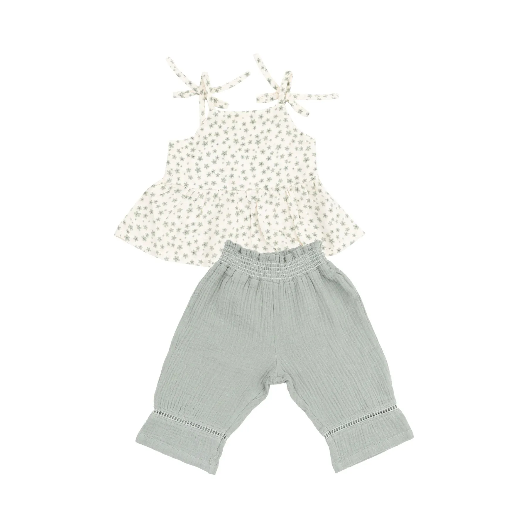 Angel Dear- Peplum Tank and Smocked Waist Pants -Jadeite Simple Floral