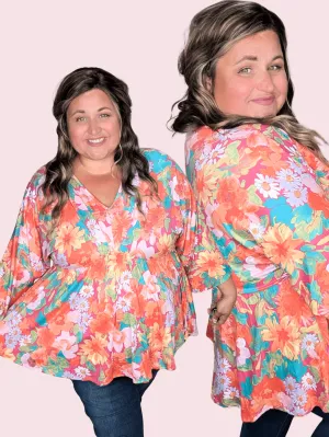 Anika Kimono Cut Floral Top in Sunset Fall