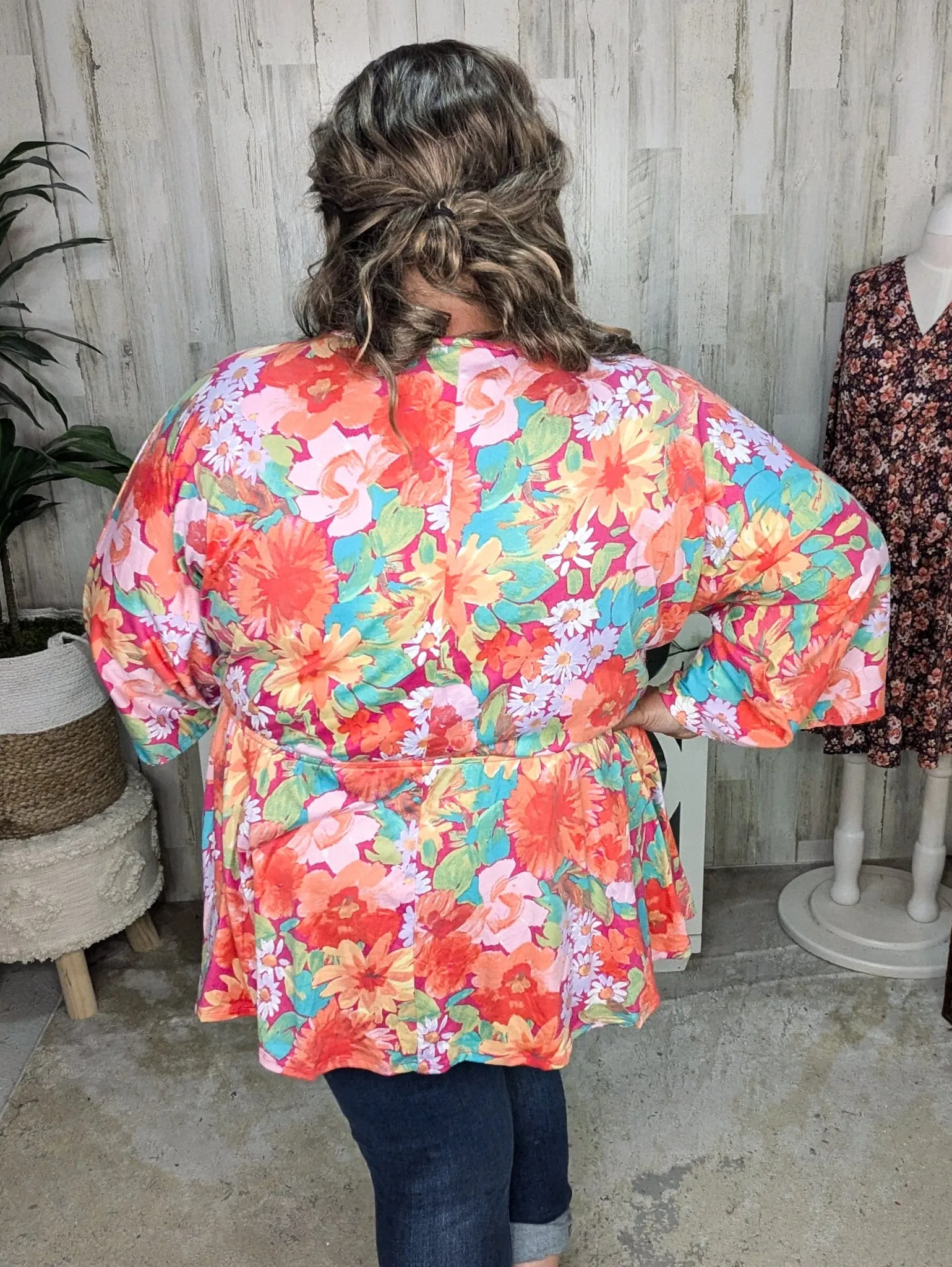 Anika Kimono Cut Floral Top in Sunset Fall