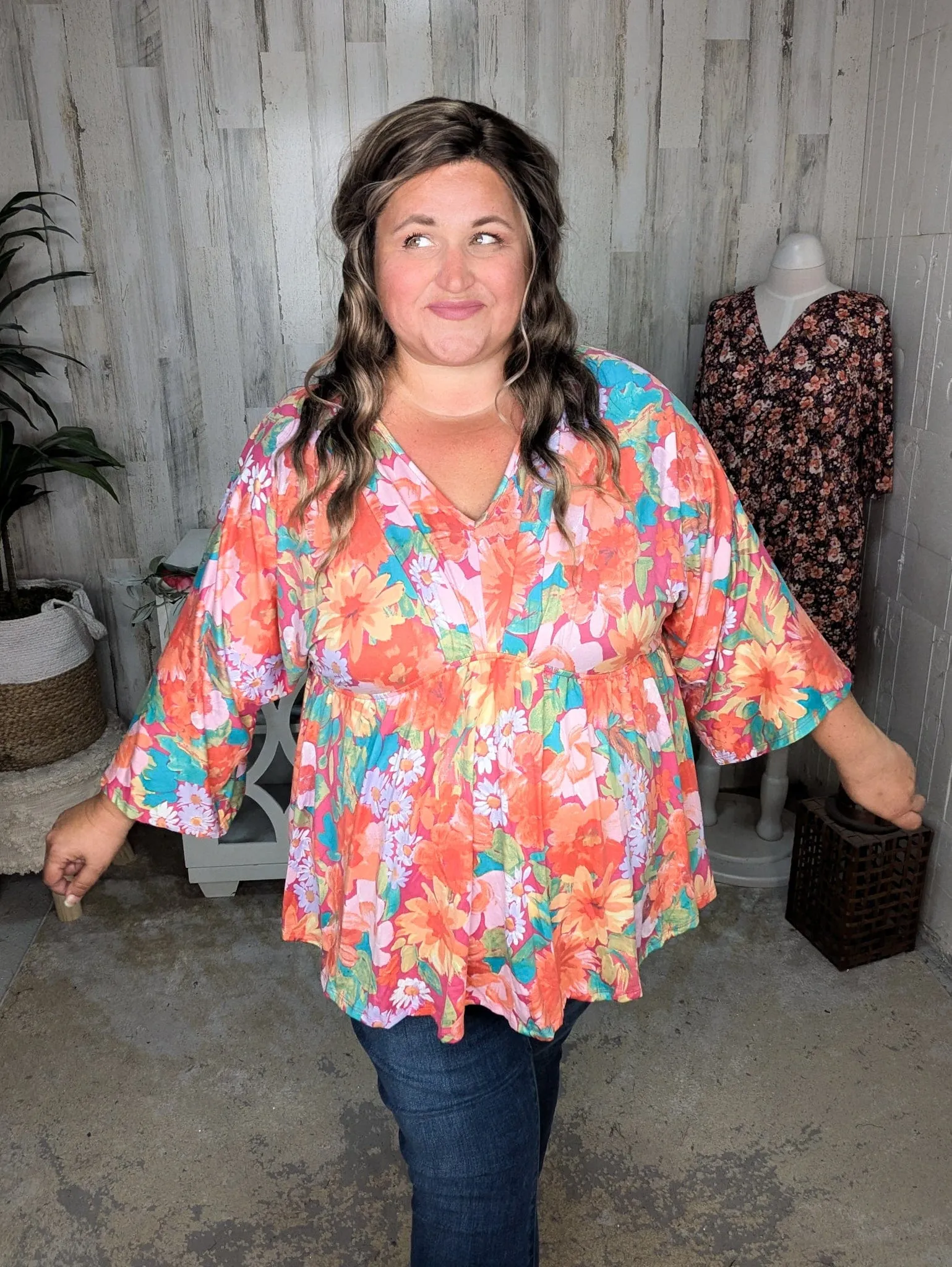 Anika Kimono Cut Floral Top in Sunset Fall