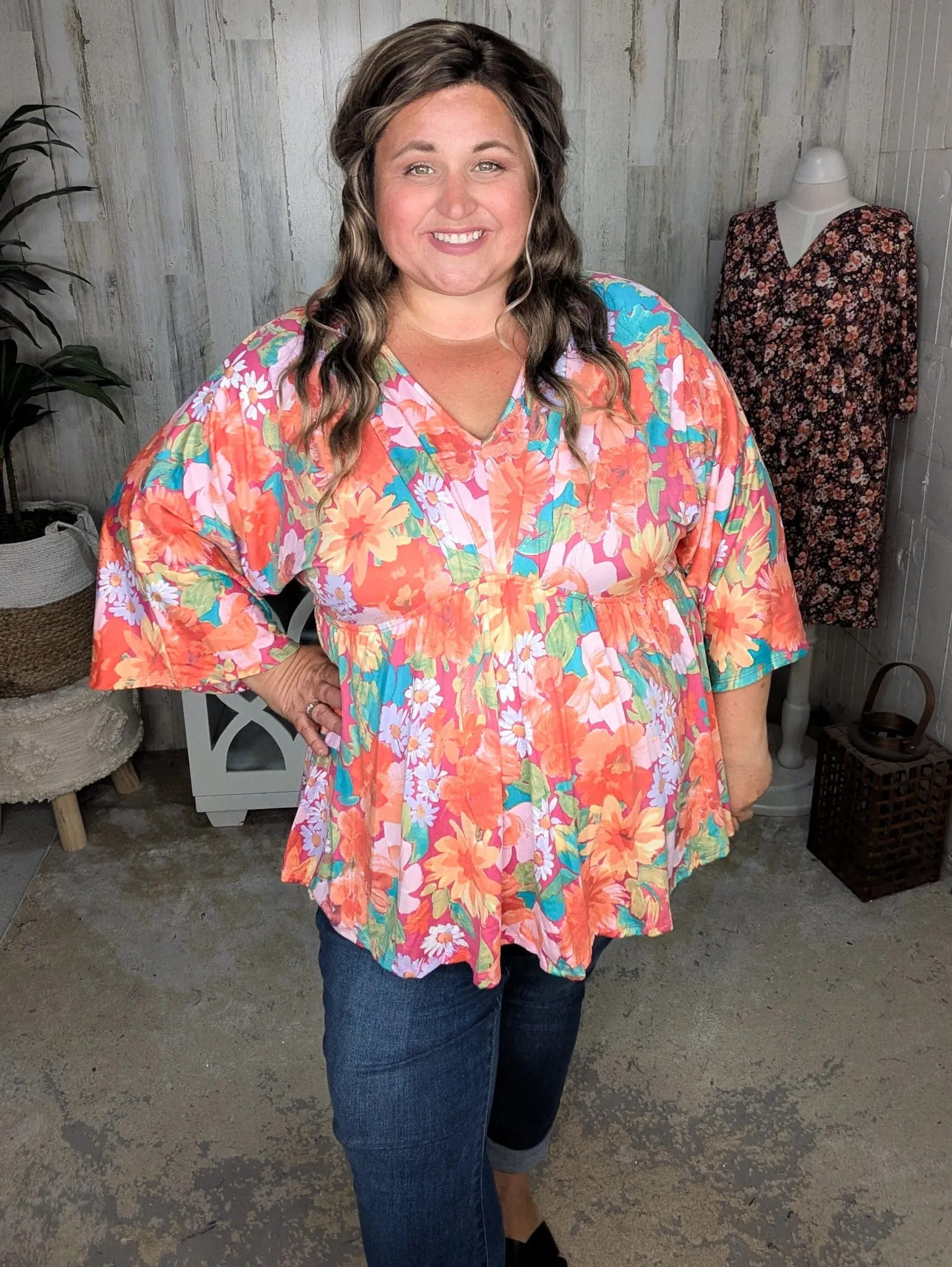 Anika Kimono Cut Floral Top in Sunset Fall
