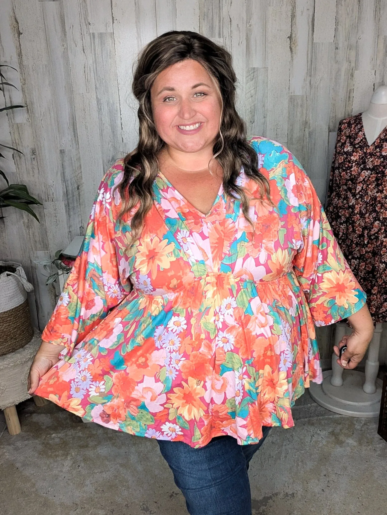 Anika Kimono Cut Floral Top in Sunset Fall