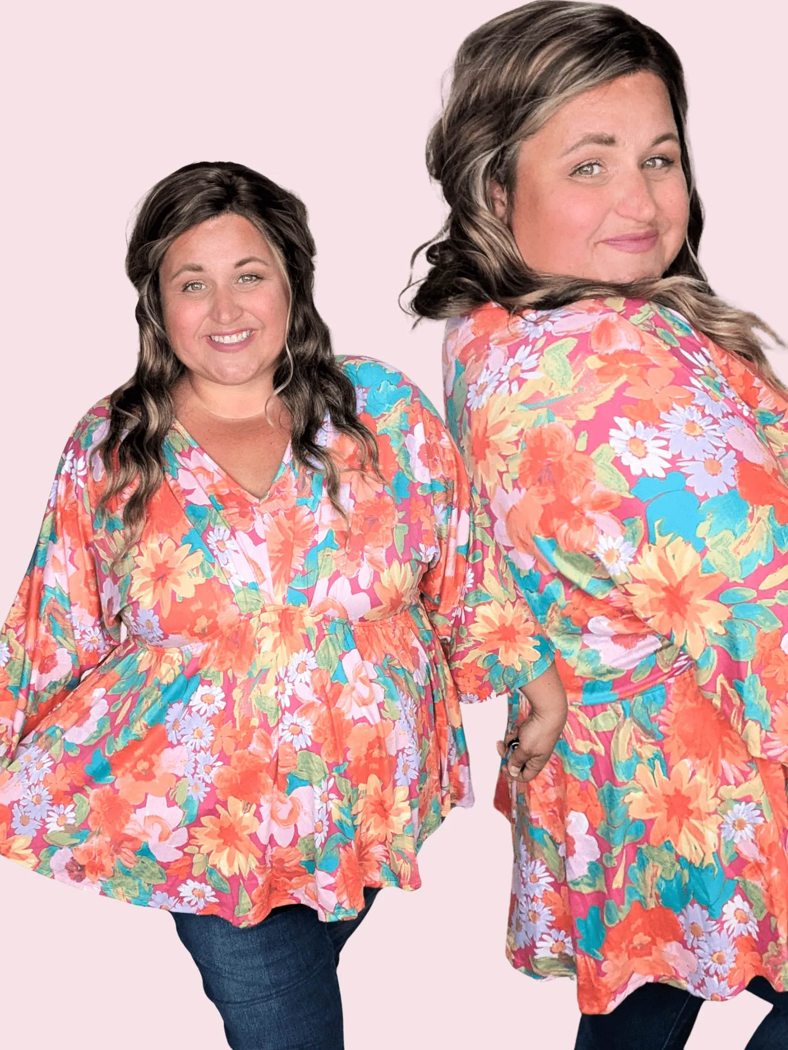 Anika Kimono Cut Floral Top in Sunset Fall
