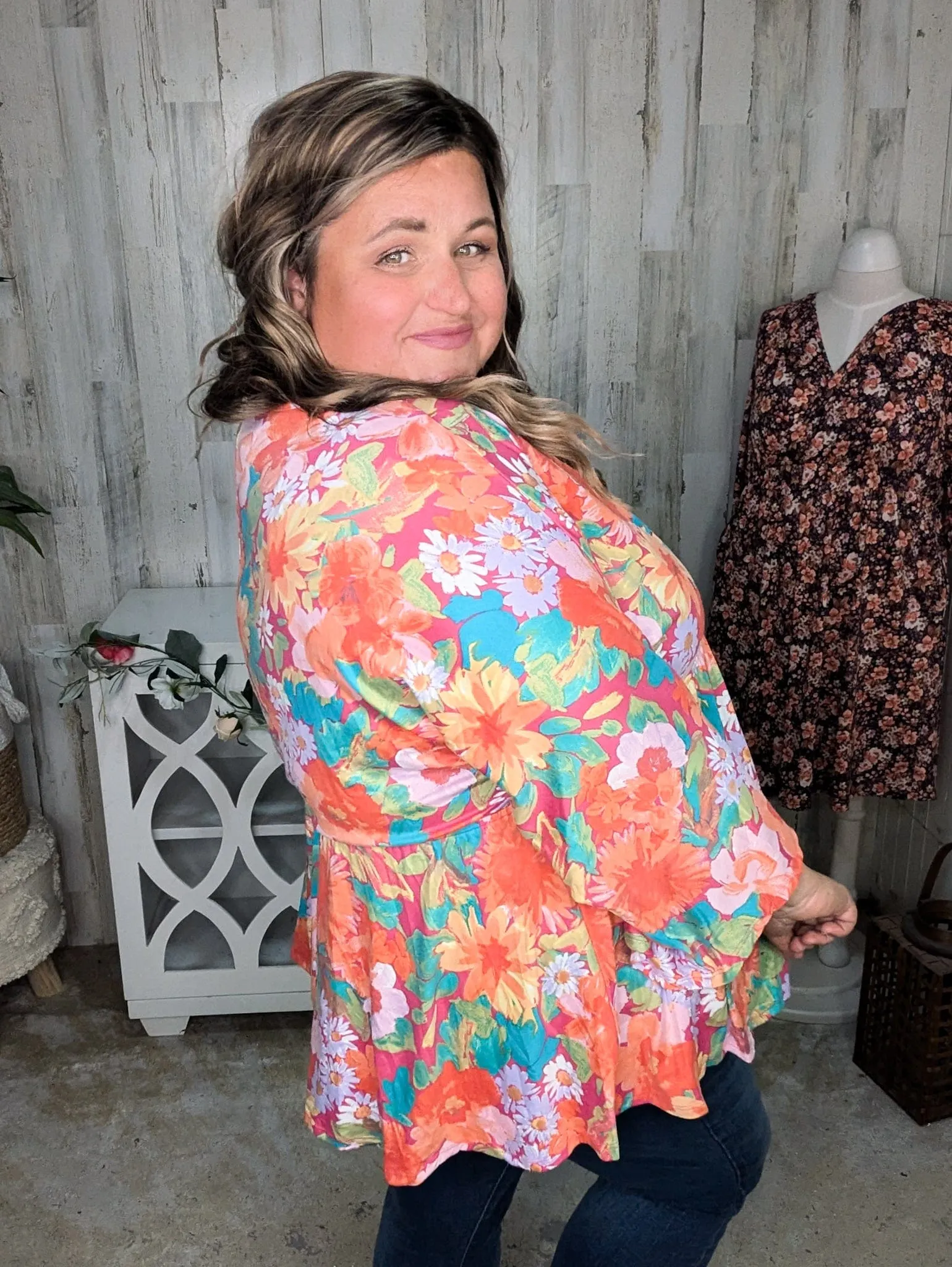 Anika Kimono Cut Floral Top in Sunset Fall