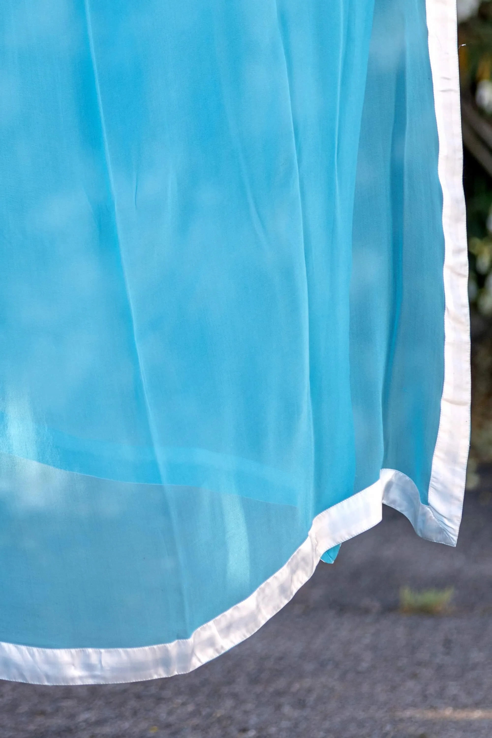 Aqua Blue Chiffon Suit With Silky Pants