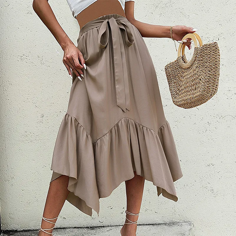 Asymmetrical Flare Maxi Skirt with Stretch Waist Band