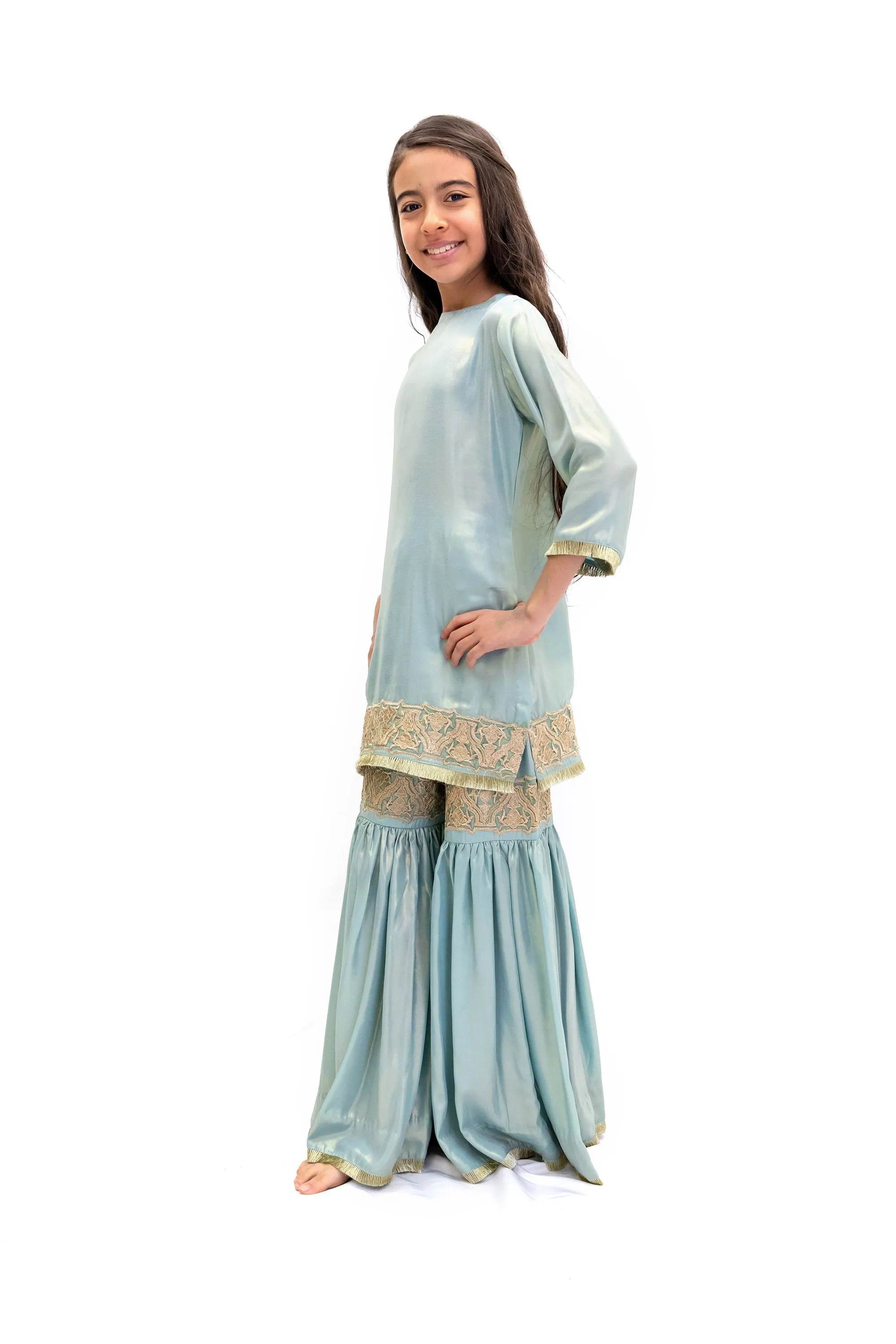 Baby Blue Silk Salwar Kameez - Girls